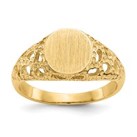 14K Yellow Gold 7.5x7.5mm Open Back Round Filigree Signet Ring - Size 4 view 1
