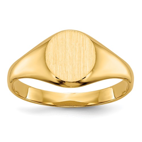 14K Yellow Gold 6.5x 7.5mm Closed Back Oval Signet Ring, Size 5