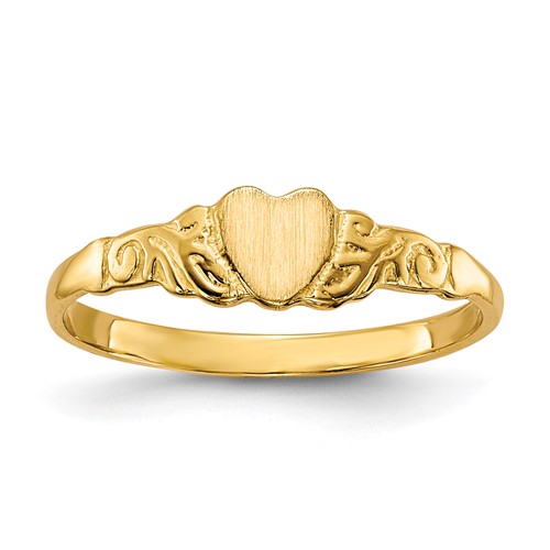 14K Yellow Gold 4.0x 4.25mm Closed Back Heart Signet Ring, Size 4.5