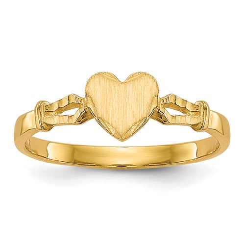 14K Yellow Gold 5.0x 5.0mm Open Back Heart Signet Ring, Size 3