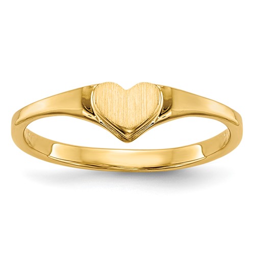 14K Yellow Gold 4.5x 4.0mm Open Back Heart Signet Ring, Size 3