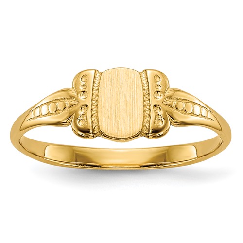 14K Yellow Gold 3.5x 5.25mm Closed Back Fancy Oval Signet Ring, Size 3