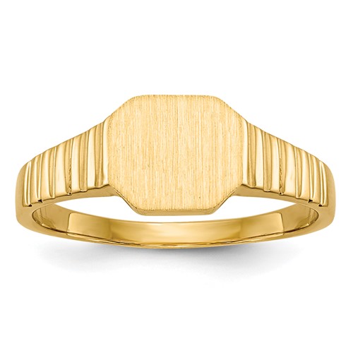 14K Yellow Gold 7.5x 6.0mm Open Back Octagonal Signet Ring, Size 3.5