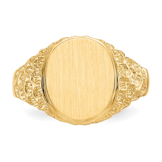 14k 10.5x12.5mm Oval Open Back Mens Nugget Signet Ring
