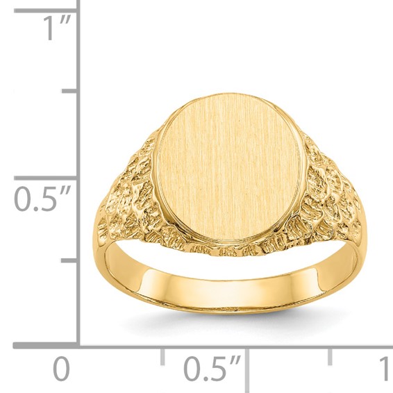 14k 10.5x12.5mm Oval Open Back Mens Nugget Signet Ring