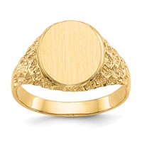 14K Yellow Gold 10.5x 12.5mm Oval Open Back Mens Nugget Signet Ring view 1