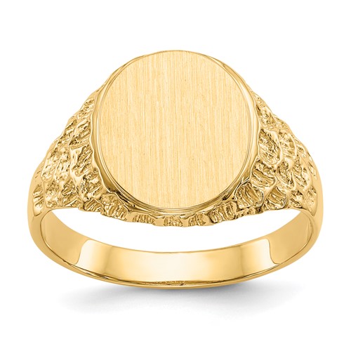 14K Yellow Gold 10.5x 12.5mm Oval Open Back Mens Nugget Signet Ring