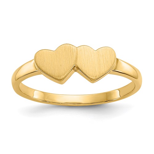 14K Yellow Gold 5.5x 5.0mm Open Back Double Heart Signet Ring