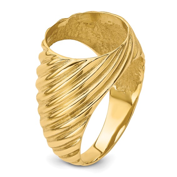 14ky Men's Diagonal Fluting Coin Bezel Ring                           