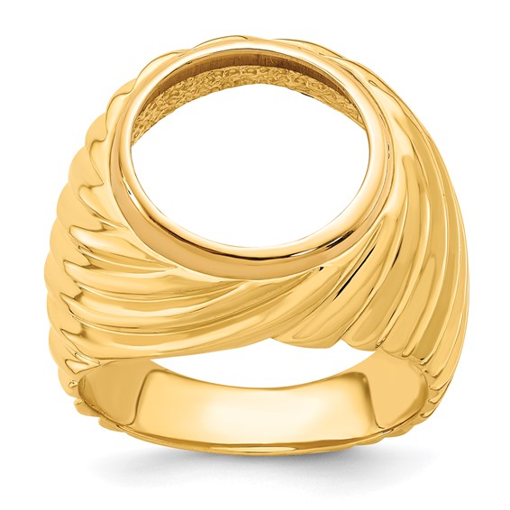 14ky Men's Diagonal Fluting Coin Bezel Ring                           
