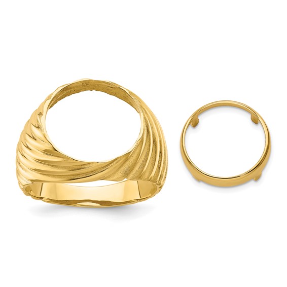 14ky Men's Diagonal Fluting Coin Bezel Ring                           