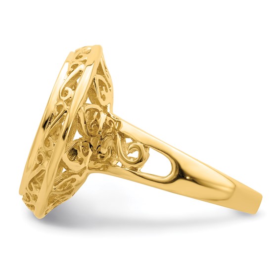 14ky Ladies' Wire Fancy Knife Edge Filigree Prong Coin Bezel Ring     