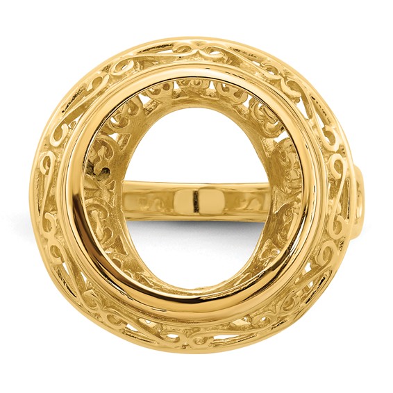 14ky Ladies' Wire Fancy Knife Edge Filigree Prong Coin Bezel Ring     