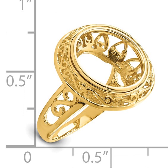 14ky Ladies' Wire Fancy Knife Edge Filigree Prong Coin Bezel Ring     