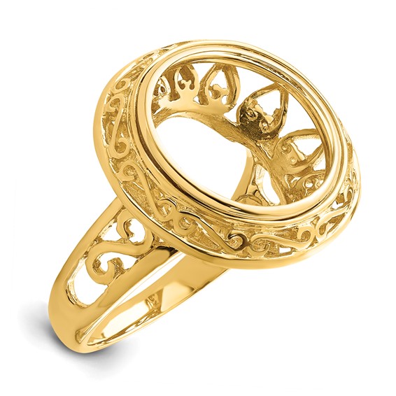 14ky Ladies' Wire Fancy Knife Edge Filigree Prong Coin Bezel Ring     