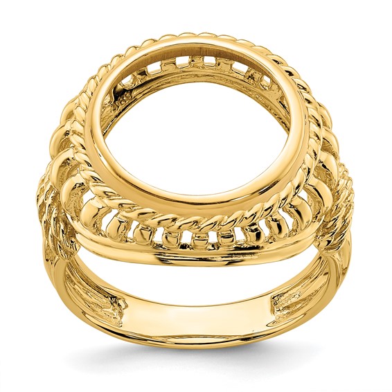 14ky Ladies' Wire Twisted Rope with Wire Prong Coin Bezel Ring          