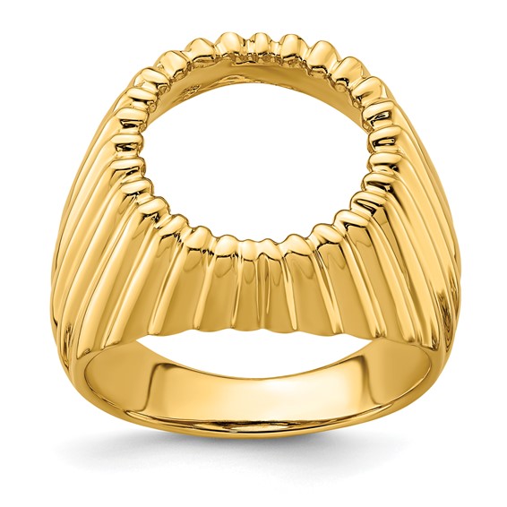 14ky Men's Vertical Fluting Coin Bezel Ring                           
