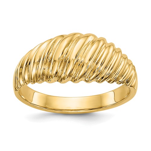 14K Yellow Gold Polished Scalloped Dome Ring