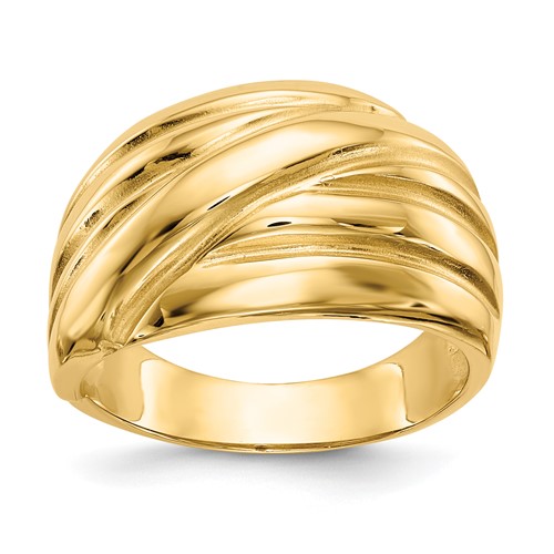 14K Yellow Gold Polished Scalloped Dome Ring
