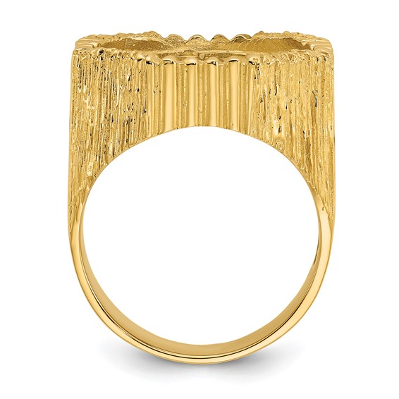 Wideband Distinguished Coin Jewelry 14k Men's Polished Vertical Fluting with Textured Sides 17.8mm Coin Bezel Ring