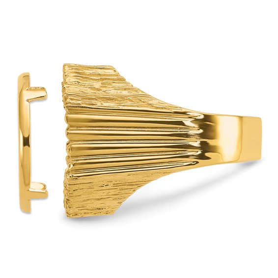 Wideband Distinguished Coin Jewelry 14k Men's Polished Vertical Fluting with Textured Sides 17.8mm Coin Bezel Ring