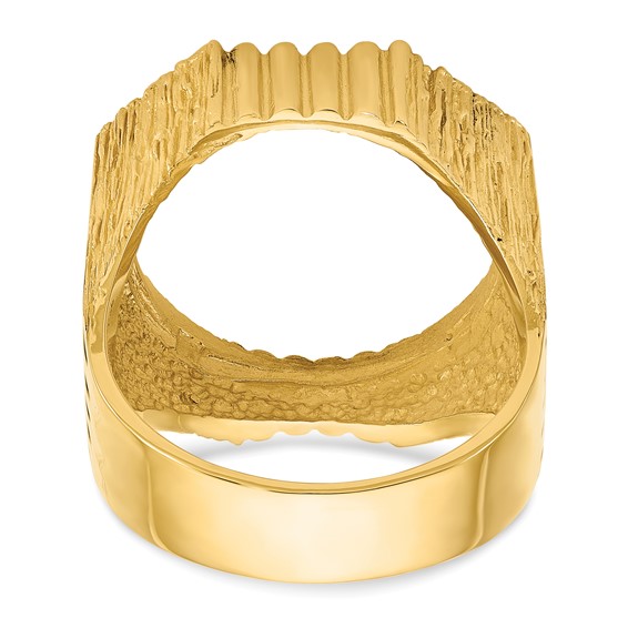 Wideband Distinguished Coin Jewelry 14k Men's Polished Vertical Fluting with Textured Sides 17.8mm Coin Bezel Ring