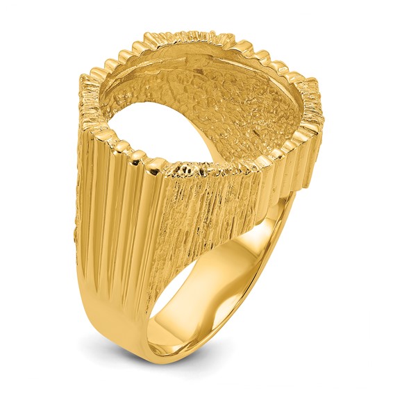 Wideband Distinguished Coin Jewelry 14k Men's Polished Vertical Fluting with Textured Sides 17.8mm Coin Bezel Ring