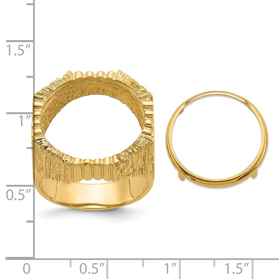 Wideband Distinguished Coin Jewelry 14k Men's Polished Vertical Fluting with Textured Sides 17.8mm Coin Bezel Ring