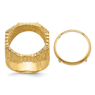 Wideband Distinguished Coin Jewelry 14k Men's Polished Vertical Fluting with Textured Sides 17.8mm Coin Bezel Ring