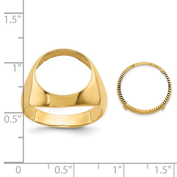 Wideband Distinguished Coin Jewelry 14k Men's Polished and Diamond-cut Classic Open Back 13.0mm Coin Bezel Ring