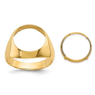 Wideband Distinguished Coin Jewelry 14k Men's Polished and Diamond-cut Classic Open Back 13.0mm Coin Bezel Ring