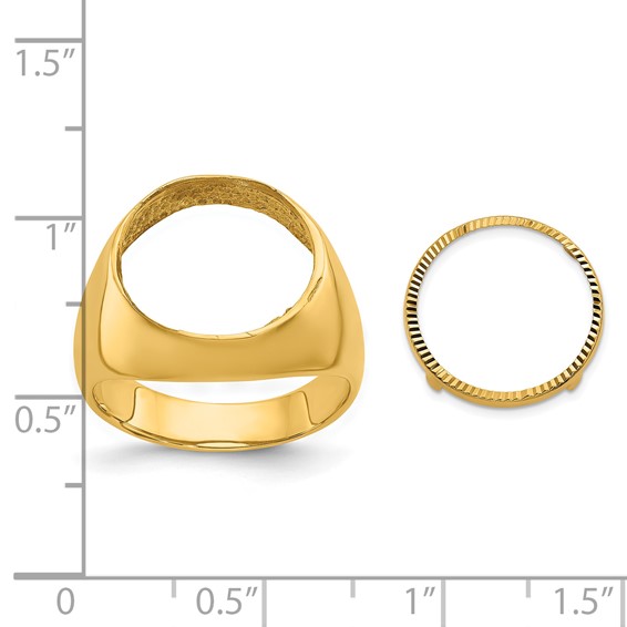 Wideband Distinguished Coin Jewelry 14k Men's Polished and Diamond-cut Classic Open Back 14.0mm Coin Bezel Ring