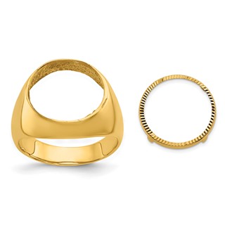 Wideband Distinguished Coin Jewelry 14k Men's Polished and Diamond-cut Classic Open Back 14.0mm Coin Bezel Ring