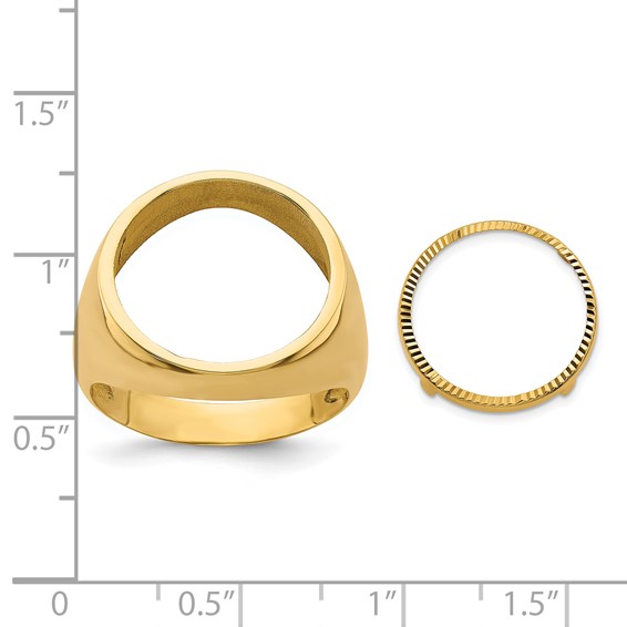 Wideband Distinguished Coin Jewelry 14k Men's Polished and Diamond-cut Classic Open Back 15.0mm Coin Bezel Ring