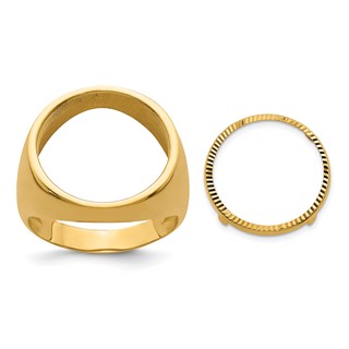 Wideband Distinguished Coin Jewelry 14k Men's Polished and Diamond-cut Classic Open Back 16.0mm Coin Bezel Ring