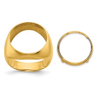 Wideband Distinguished Coin Jewelry 14k Men's Polished and Diamond-cut Classic Open Back 16.5mm Coin Bezel Ring