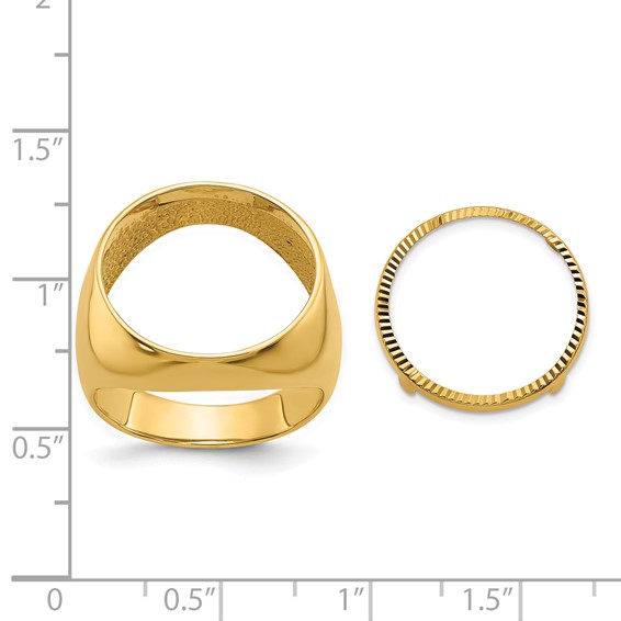 Wideband Distinguished Coin Jewelry 14k Men's Polished and Diamond-cut Classic Open Back 17.8mm Coin Bezel Ring