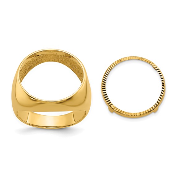 Wideband Distinguished Coin Jewelry 14k Men's Polished and Diamond-cut Classic Open Back 17.8mm Coin Bezel Ring