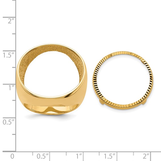 Wideband Distinguished Coin Jewelry 14k Men's Polished and Diamond-cut Classic Open Back 21.6mm Coin Bezel Ring