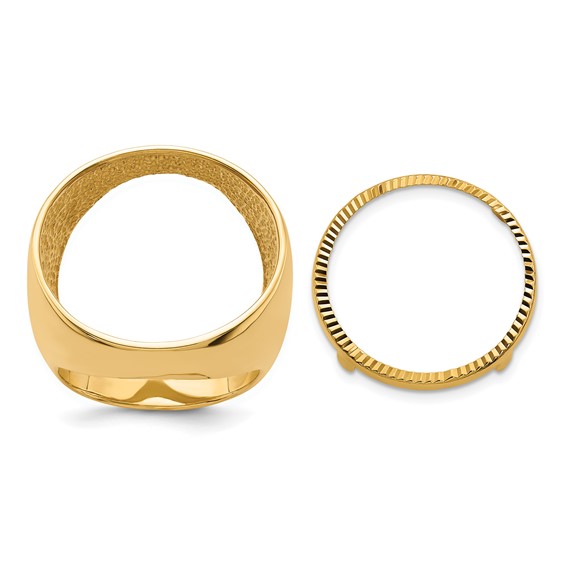 Wideband Distinguished Coin Jewelry 14k Men's Polished and Diamond-cut Classic Open Back 21.6mm Coin Bezel Ring