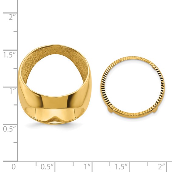 Wideband Distinguished Coin Jewelry 14k Men's Polished and Diamond-cut Classic Open Back 22.0mm Coin Bezel Ring