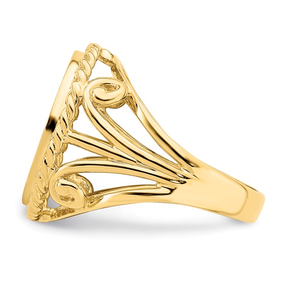 14ky Ladies' Twisted Wire Filigree Prong Coin Bezel Ring              