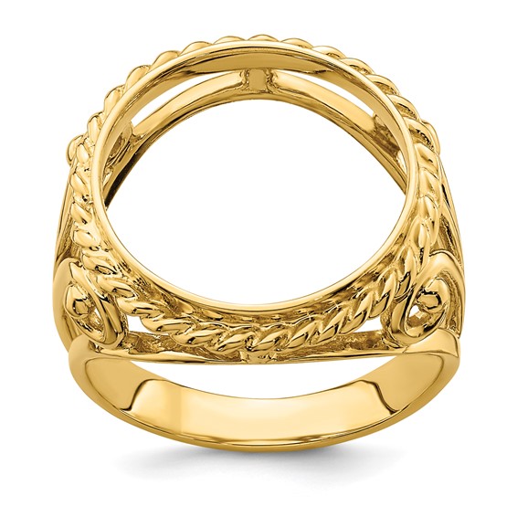 14ky Ladies' Twisted Wire Filigree Prong Coin Bezel Ring              