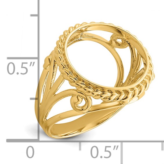 14ky Ladies' Twisted Wire Filigree Prong Coin Bezel Ring              