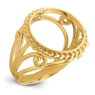 14ky Ladies' Twisted Wire Filigree Prong Coin Bezel Ring              