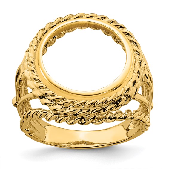 14ky Ladies' Double Twisted Wire Prong Coin Bezel Ring                