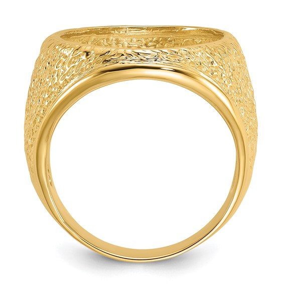14ky Men's Textured Design Coin Bezel Ring                          