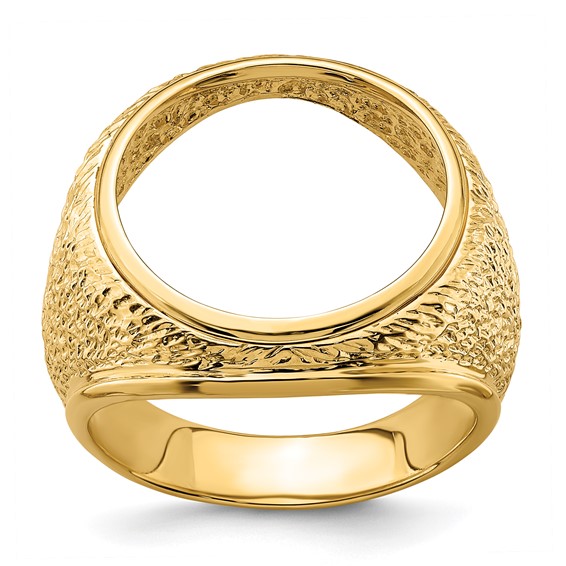 14ky Men's Textured Design Coin Bezel Ring                          