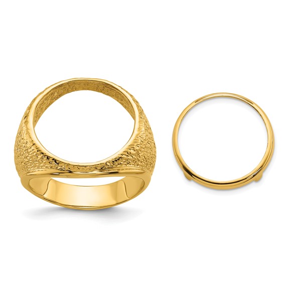 14ky Men's Textured Design Coin Bezel Ring                          