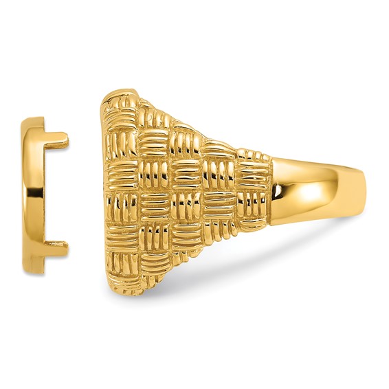 14ky Polished Men's Woven Design Coin Bezel Ring                      